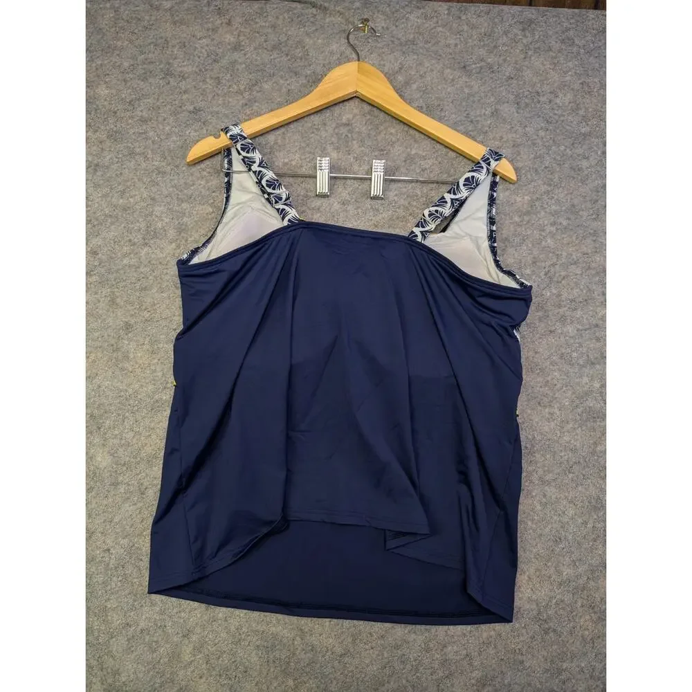 Lands' End Women's Square Neck Adjustable Straps Tankini Top Navy 18W Pattern